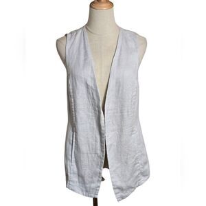 J. Jill Light Gray Linen Sleeveless Open Vest